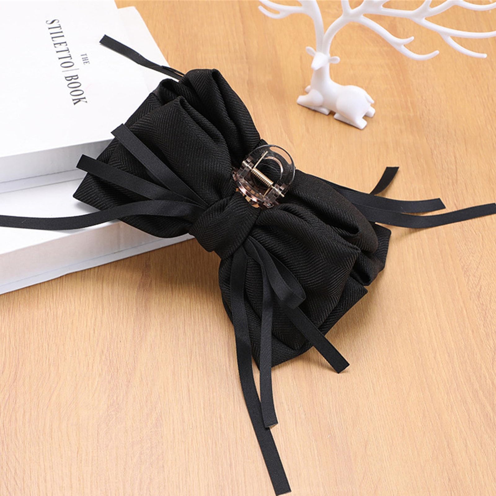 Fermagli per capelli con fiocco grande Clip for capelli con coda di cavallo for copricapo clip for squalo multistrato per donne ragazze(Schwarz)