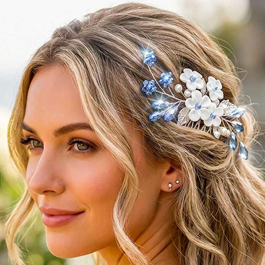 Flower Wedding Hair Accessories Dust Blue Bridal Hair Comb