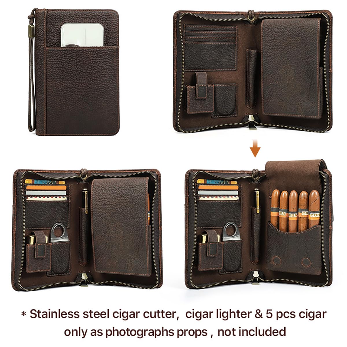 Borsa per Sigari da Uomo, Custodia per Sigari in Pelle da Viaggio, Pochette da Uomo per 5 Sigari Borsa Portaoggetti Portatile per Il Cambio