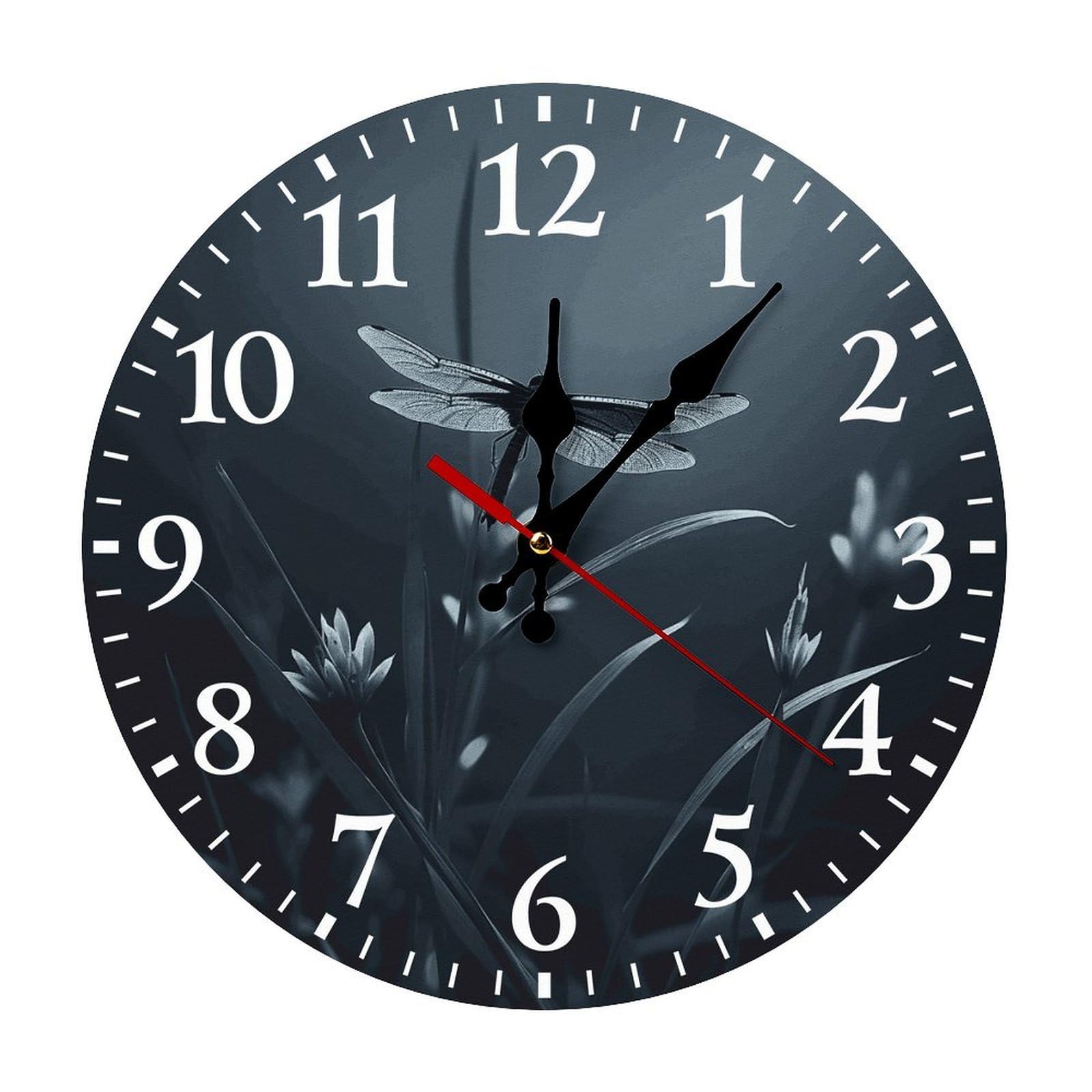 NTVOWPZO 10 Inch Wall Clock Dragonfly Silhouette Battery Operated Wall Clocks Silent Non-Ticking Round Wall Clock for Living Room Kitchen Home Office Wall Decorative Clock