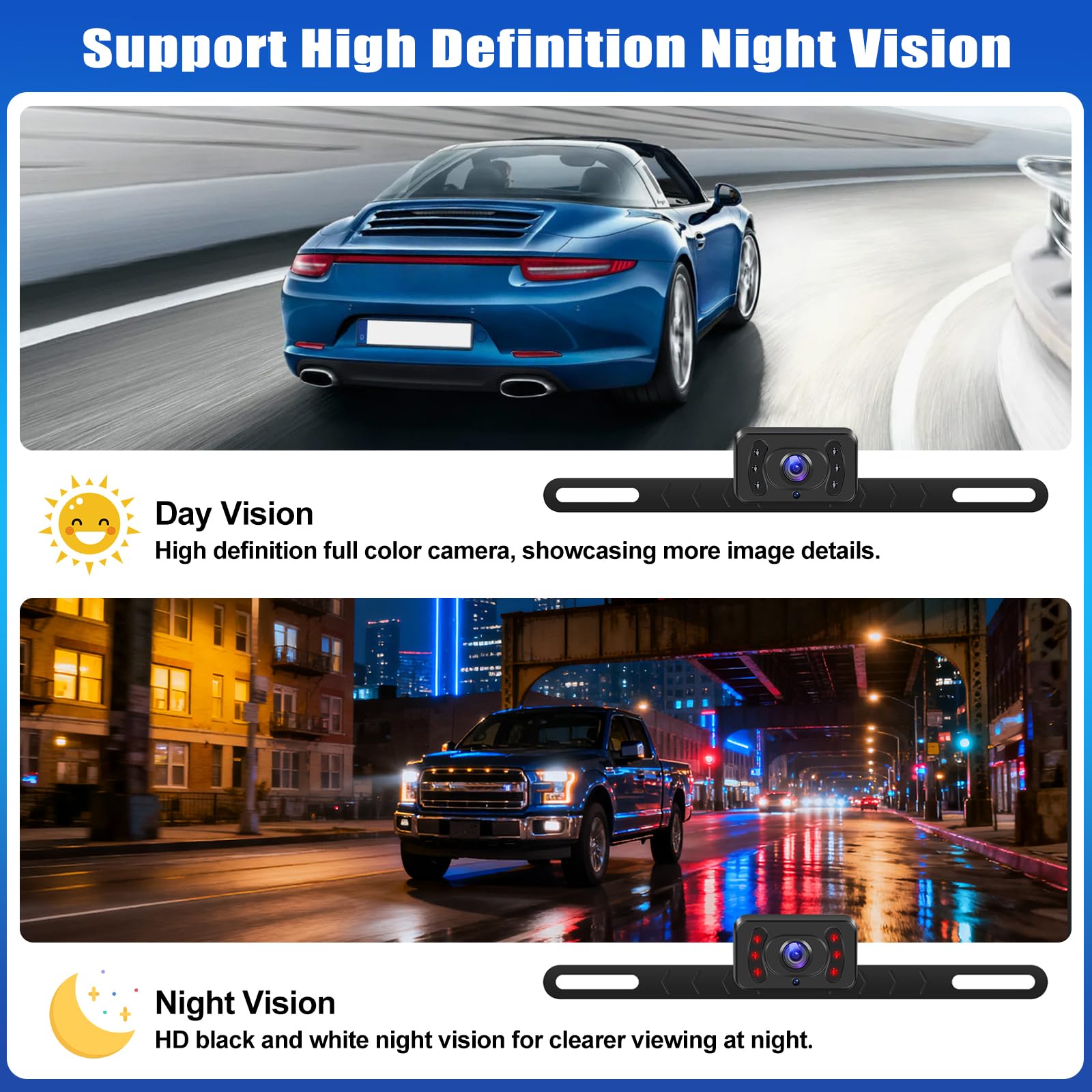 OiLiehu Kabellose AHD Rückfahrkamera Set 1080P Funk-Rückfahrkamera mit 4,3" Monitor IP68 Wasserdicht Infrarot-Nachtsicht Digitales Signal-Backup-System DC 12V
