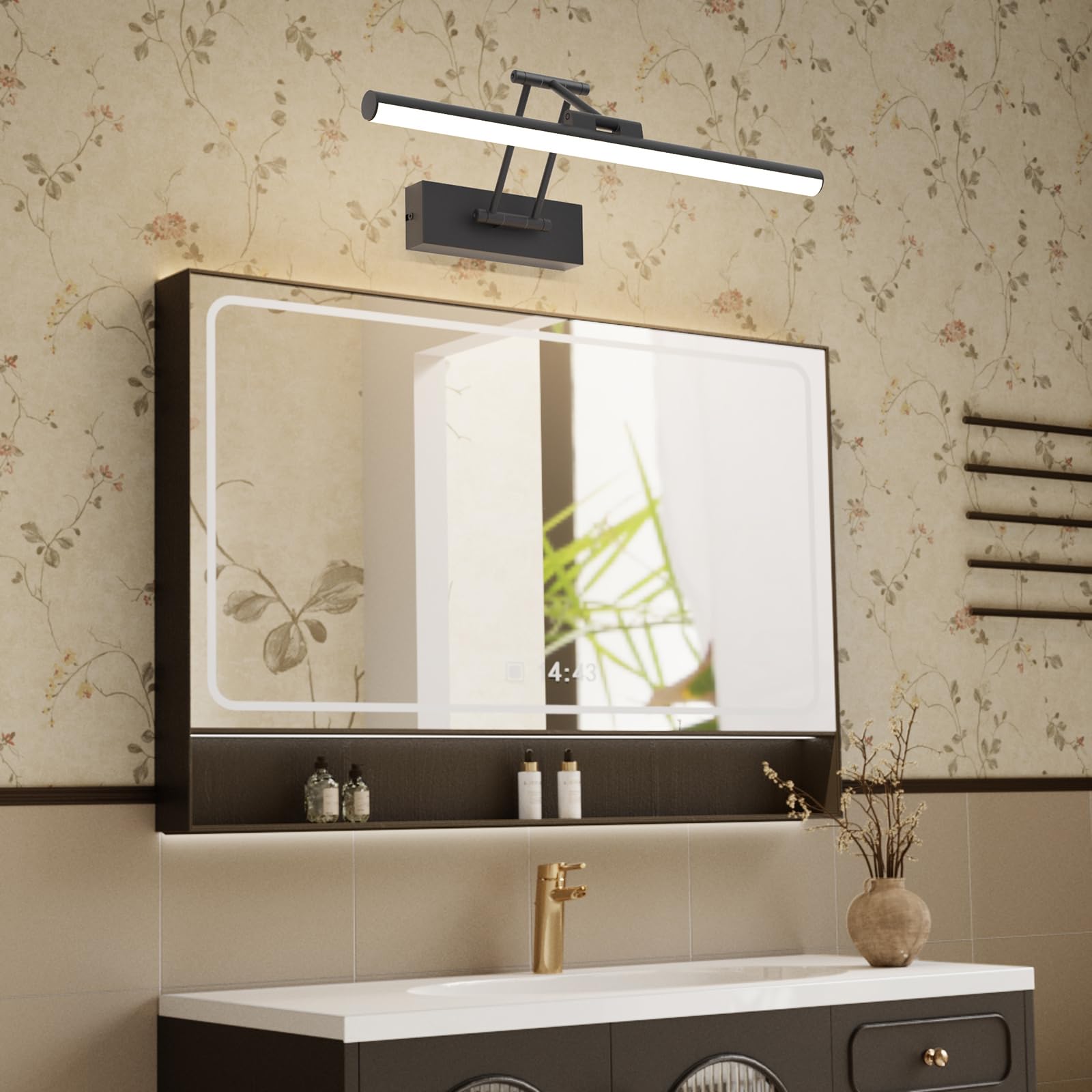 Klighten LED Spiegellampe Bad 40cm,Drehung Spiegellampen Spiegel für bad IP44, Spiegelleuchte Badezimmer 12W 970 LM,LED Badspiegelleuchten Badezimmerspiegel,Naturweiß 4000K,Schwarz