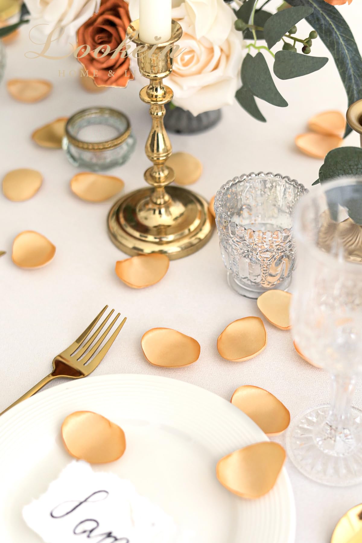 Lookein 300 Stück Rosenblätter Satin Blumenblätter für Hochzeit Blumenmädchen Korb Tisch Mittelstücke Gang Läufer Party Konfetti Brautdusche Abendessen Hochzeit Dekoration, Champagner Gold