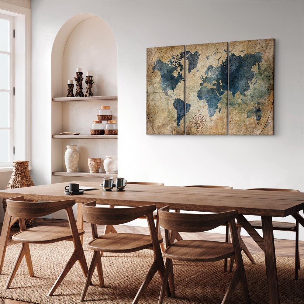 murando - Quadro Acustico Mappamondo - 135x90 cm 3 Pezzi - Schiuma acustica Quadri Moderni Grandi - Camera da Letto Matrimoniale - Stampa su Tela - Pannelli Fonoassorbenti Decorativi - Fonoassorbente
