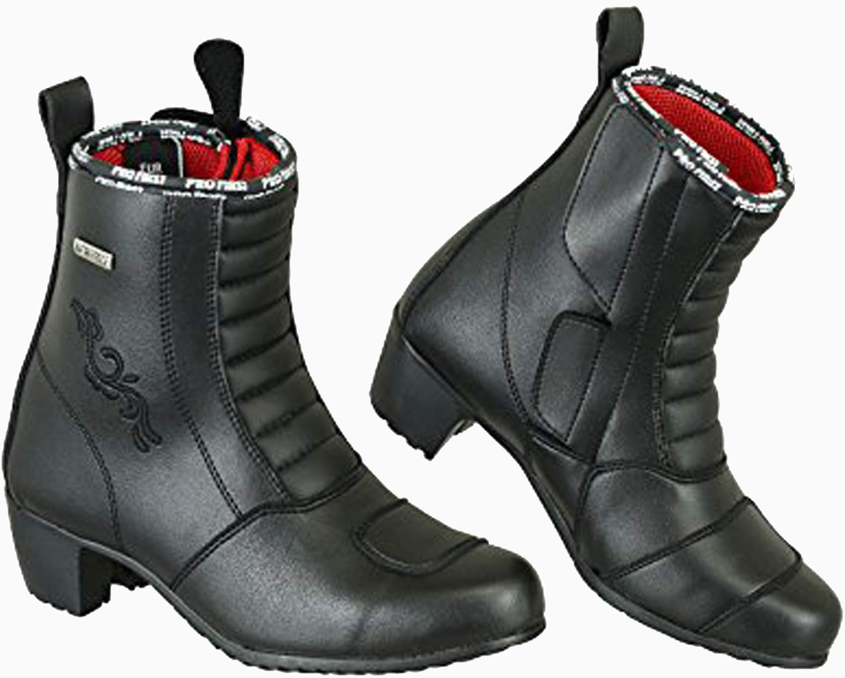 PROFIRST Genuine Leather Ladies High Heel Motorbike Boots Anti Slip Rubber Soul Motorcycle Waterproof Cruiser Boot Shoes Racing Sports
