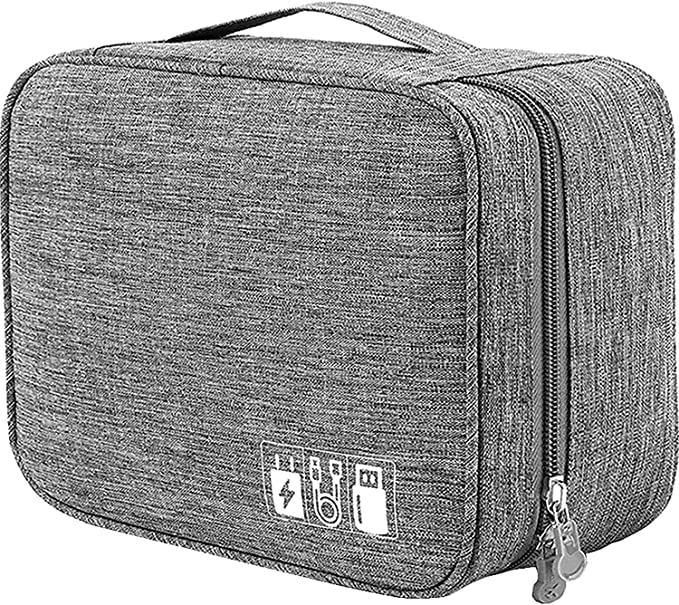 CUERARPO Electronics Accessories Organizer Bag, Universal Carry Travel Gadget Bag for Cables, Plug and More, Perfect Size Fits for Pad Phone Charger Hard Disk (Grey)