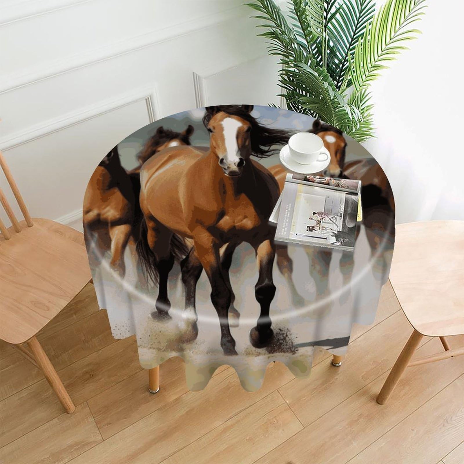 VstaDank Horses Tablecloth Easy to Clean Polyester Round Table Cover Washable Round Table Cloth Wrinkle-Free Circle Decoration Tablecloth for Kitchen Dining Room 60"