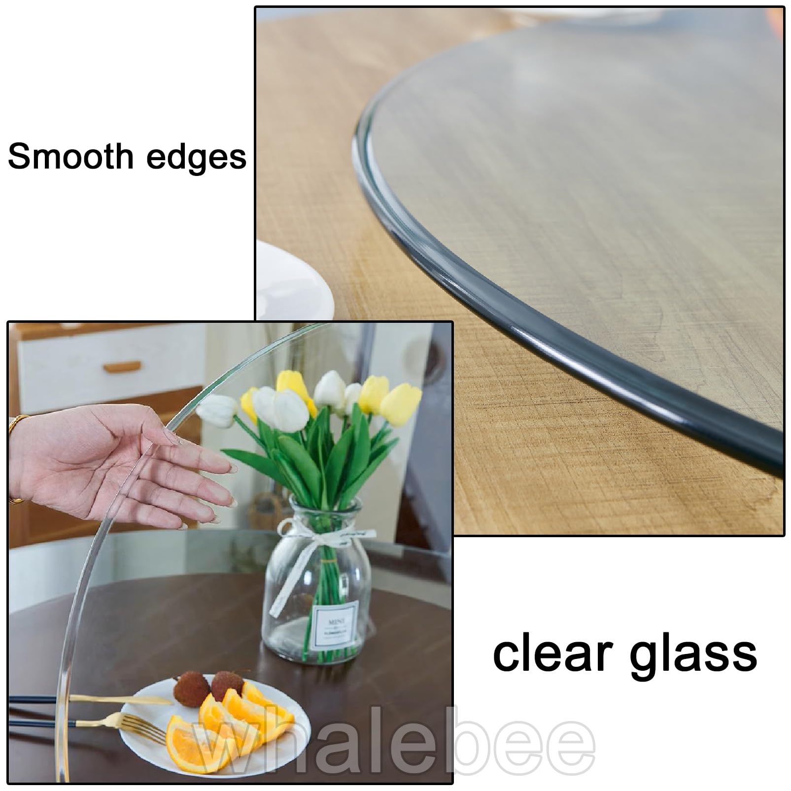 whalebee Table Top Tempered Glass Round Glass Table Top 22 24 28 36 40 Inch Smooth Edges Clear Glass Table Top with Antislip Pad Round Tempered Glass Table Glass Panel