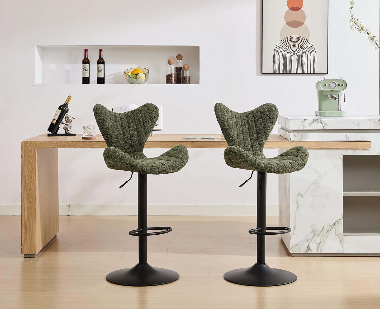 Ya-Home Tabouret de Bar Moderne avec Repose-Pied en Métal, Chaise Haute Bar Lot de 2 Chaise Bar en Chenille Tabouret pour Bar, Vert