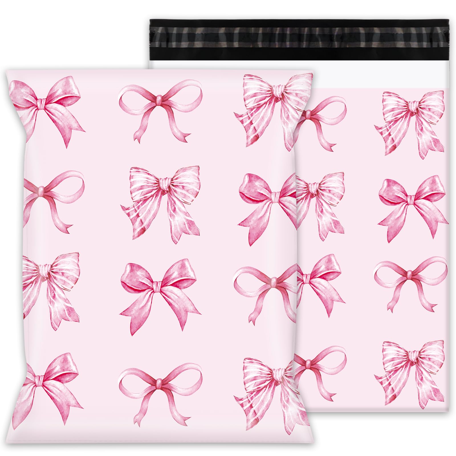 Whaline 100Pcs Pink Bow Poly Mailer Valentine's Day 10 x 13 Inch Watercolor Bowknot Mailing Bag Preppy Cute Bowtie Self-Sealing Plastic Packaging