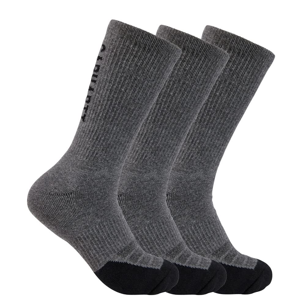 Carhartt Men's Force Midweight Logo Crew Sock 3 Pack, Carbon Heather, Medium (Pack of 3)