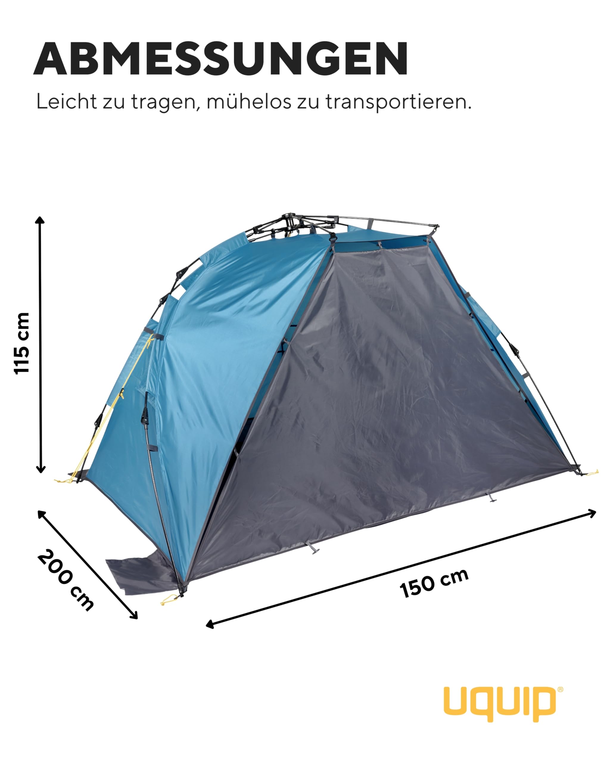 Uquip Strandmuschel Speedy Petrol I 150 x 115 x 200 cm I UPF 50+ Strandzelt zum Schutz vor Sonne, Wind & Regen I tragbares Beach Zelt mit Quick-Up System I ideal für Strand, Camping & Picknick