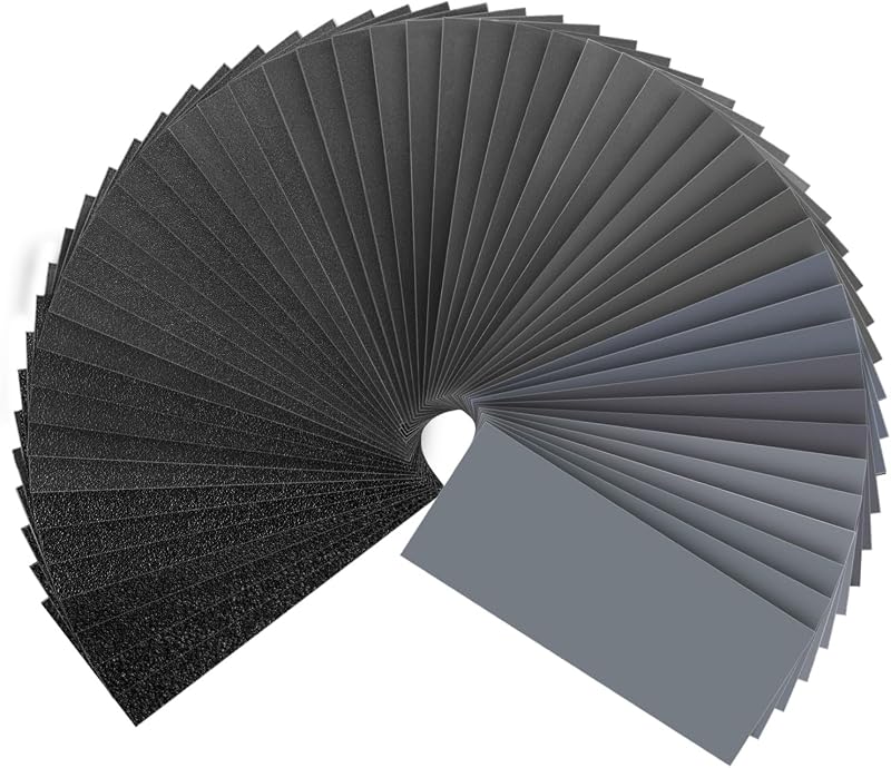 51-Sheet Sandpaper Assortment, Wet Dry Sand Paper 9 x 3.6 Inch | 80/120/150/180/220/240/320/400/600/800/1000/1200/1500/2000/2500/3000/5000 Grit, for Wood Metal Auto Sanding and Polishing