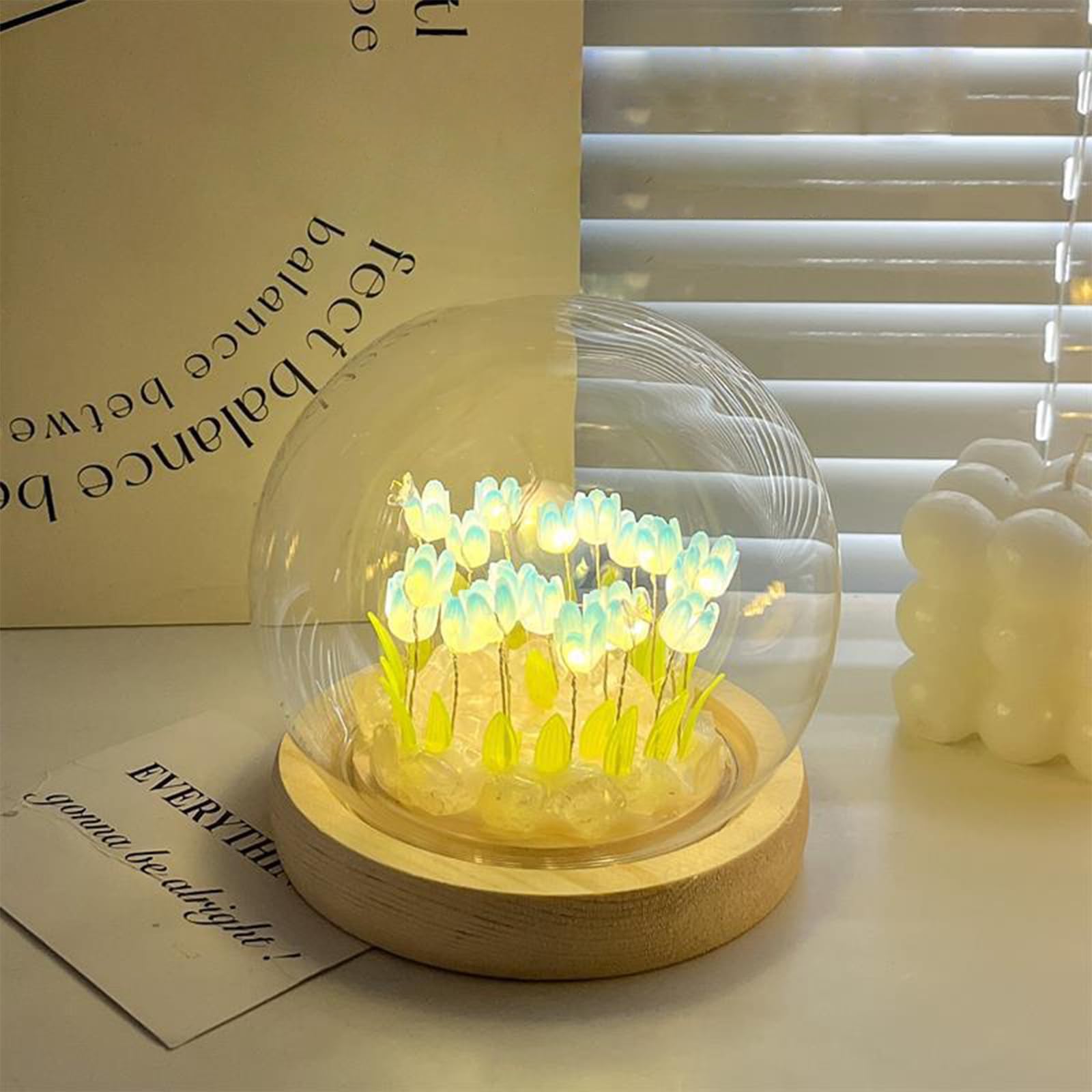 Tulip Night Light, Handmade Flower Decoration Lamp, DIY Decoration Tulip Flower Night Light for Bedroom, Living Room, Kids Room Atmosphere Desk Ornaments (Blue)