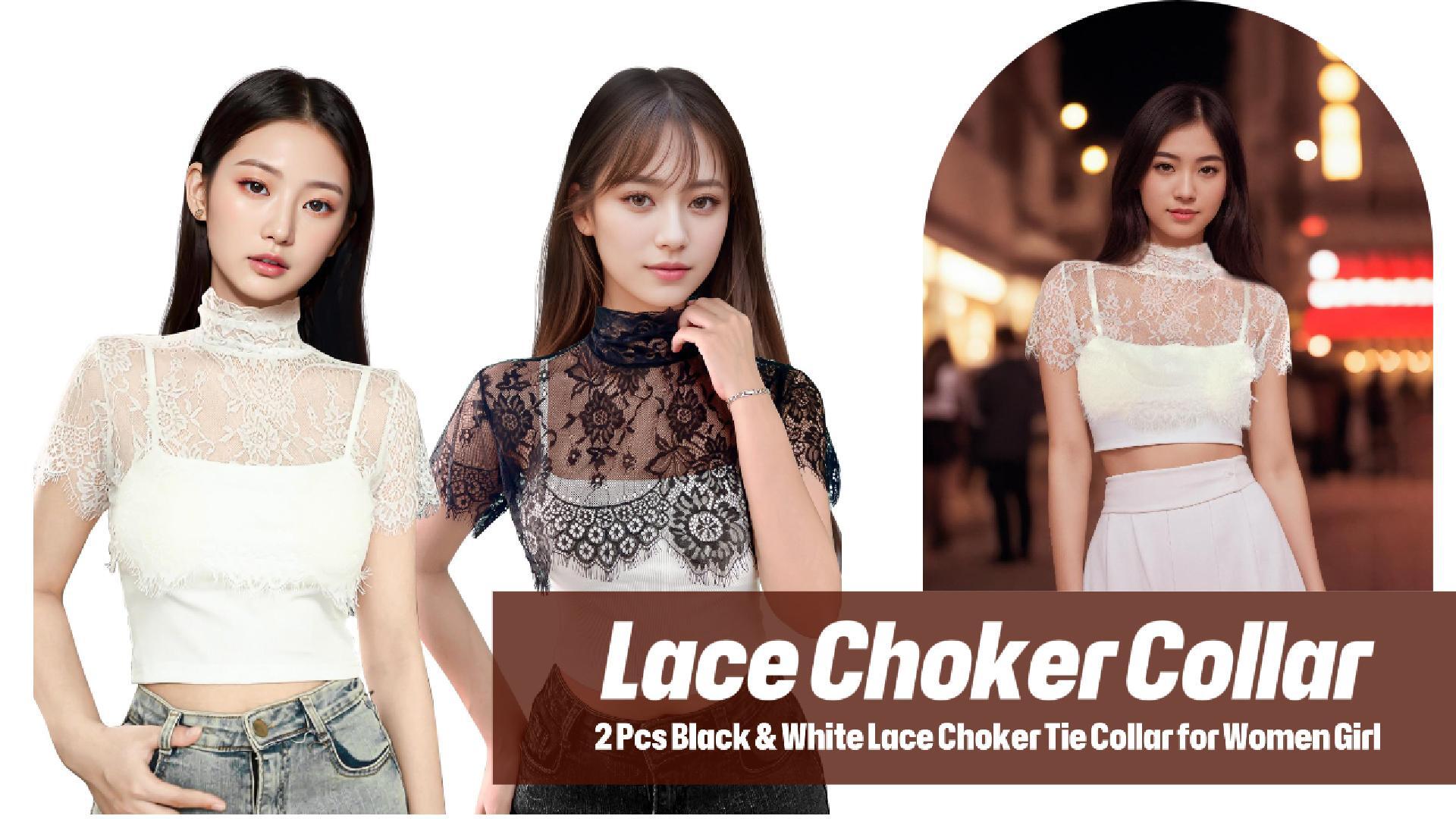 Amazon.com: 2 Pcs Black & White Lace Choker Tie Collar for Women