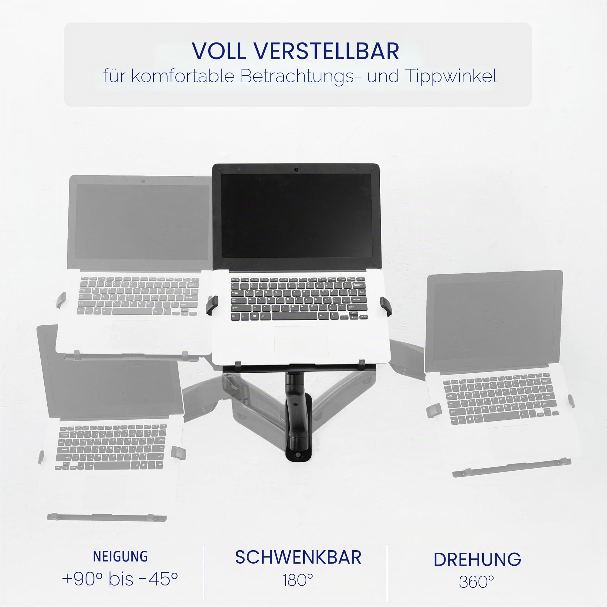 VIVO Mount-V001GL Höhenverstellbare pneumatische Laptop-Wandhalterung mit verlängertem Arm, vollbewegliche schwenkbare Notebook-Ablage, passend für 10- bis 15,6-Zoll-Bildschirme, Schwarz