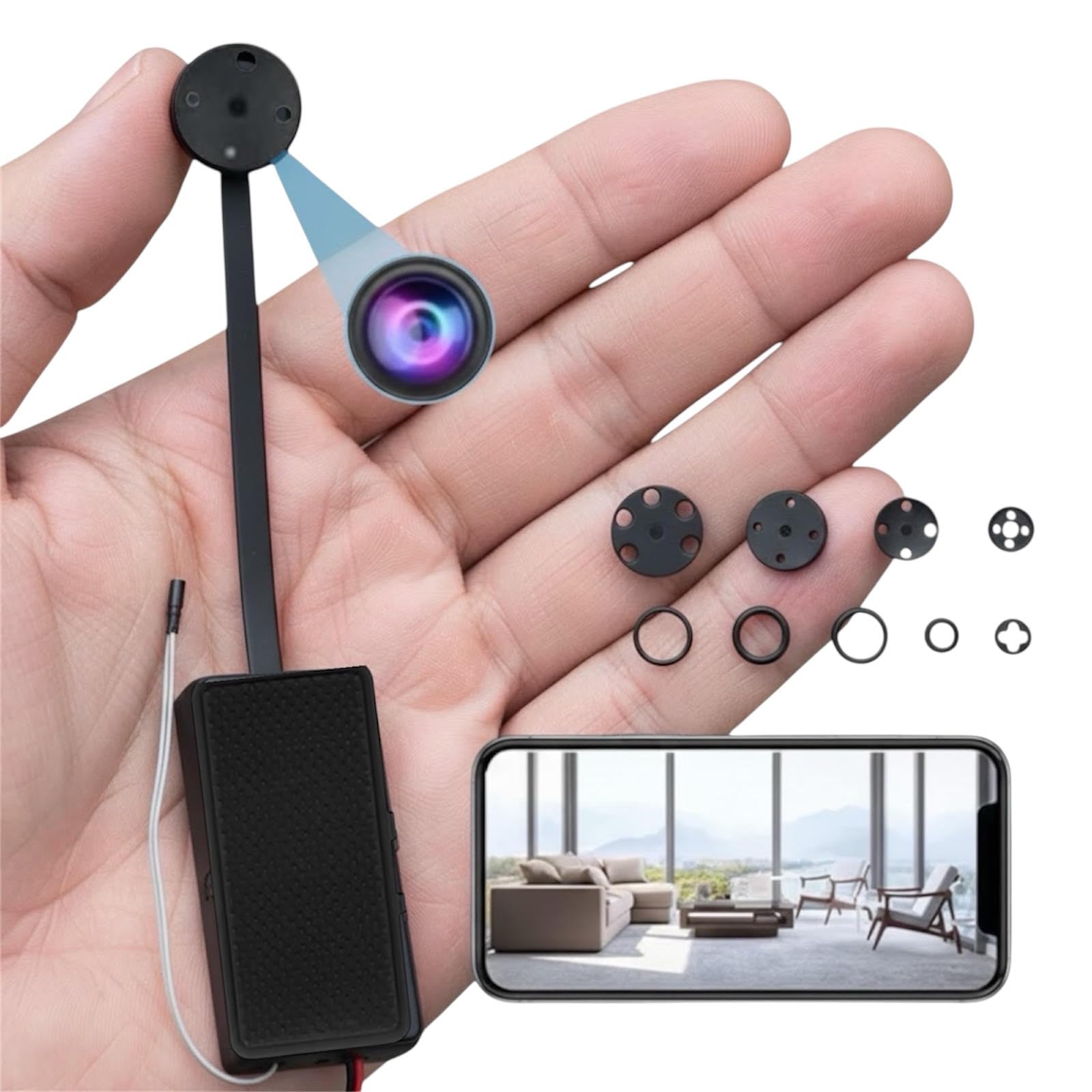 Mini Telecamera WiFi di Sorveglianza con Sensore di Movimento, con Batteria, Controllo da Smartphone, Obiettivo 3mm