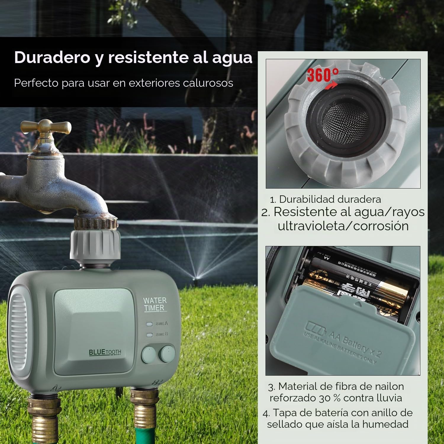 Programador Riego WiFi 2 Zonas, johgee riego automatico WiFi 2 Salidas, Temporizador Riego Inteligente con Control App y Clima Conectado, Temporizador de riego programable y riego Remoto
