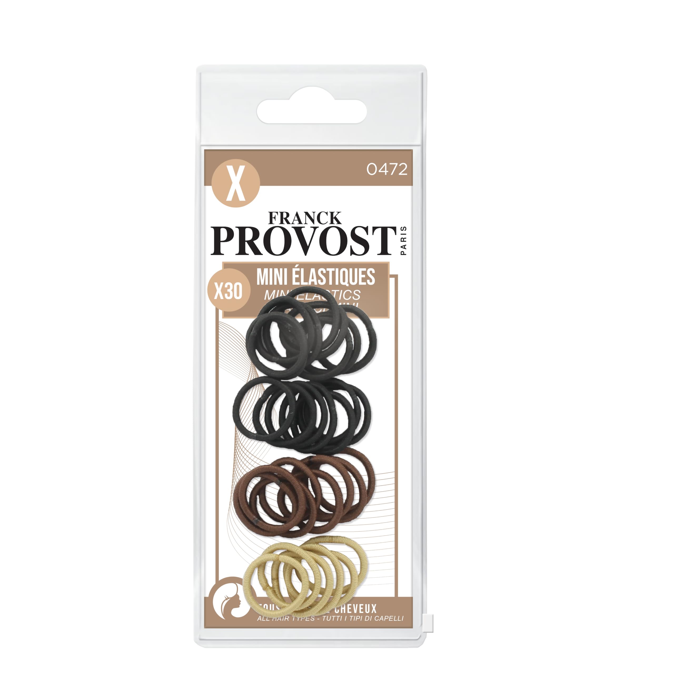 Franck Provost - Set di 30 Mini Elastici - Assortimento di Colori - Senza Fermaglio in Metallo - Iper Estensibile - Acconciatura Facile - Per Tutti i Tipi di Capelli