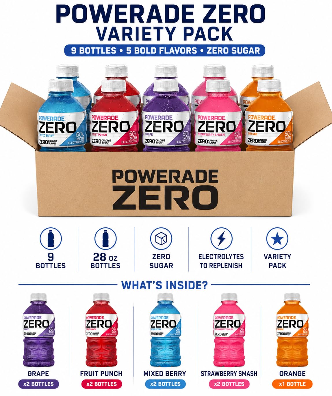Amazon.com: Powerade Zero Variety Pack (9 Bottles, 28 oz Each