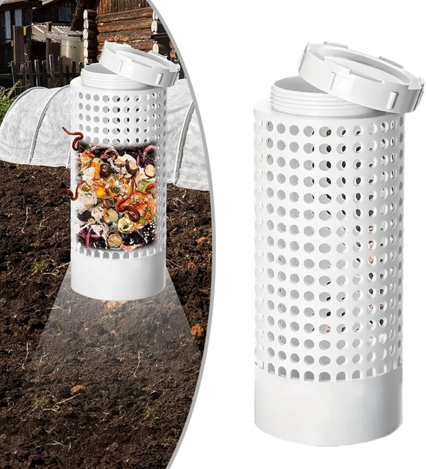 Lot de 3 composteurs de vers ventilés dans le sol - Composteur de ferme - 30,5 x 15,2 x 15,2 cm - 110 mm - Rond - Avec couvercle - Pour jardin, cour