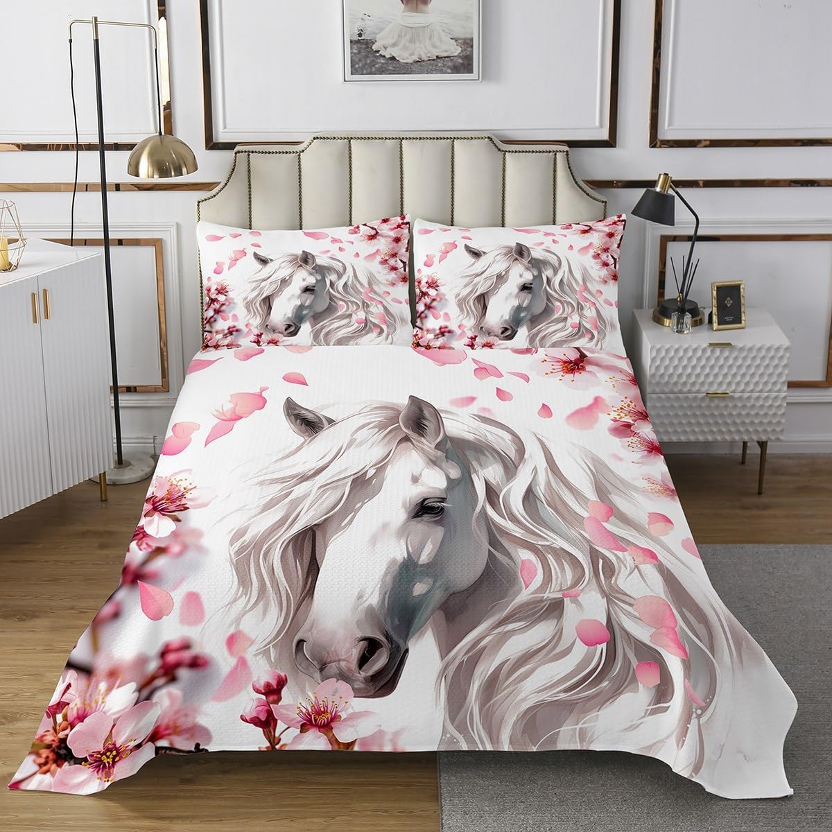 Exotic Gold Flowers Bedspread King,Wildlife Animal Quilted Coverlet 3pcs for Adults Teens Room Decor,Lion Soft Breathable Bedding Quilt