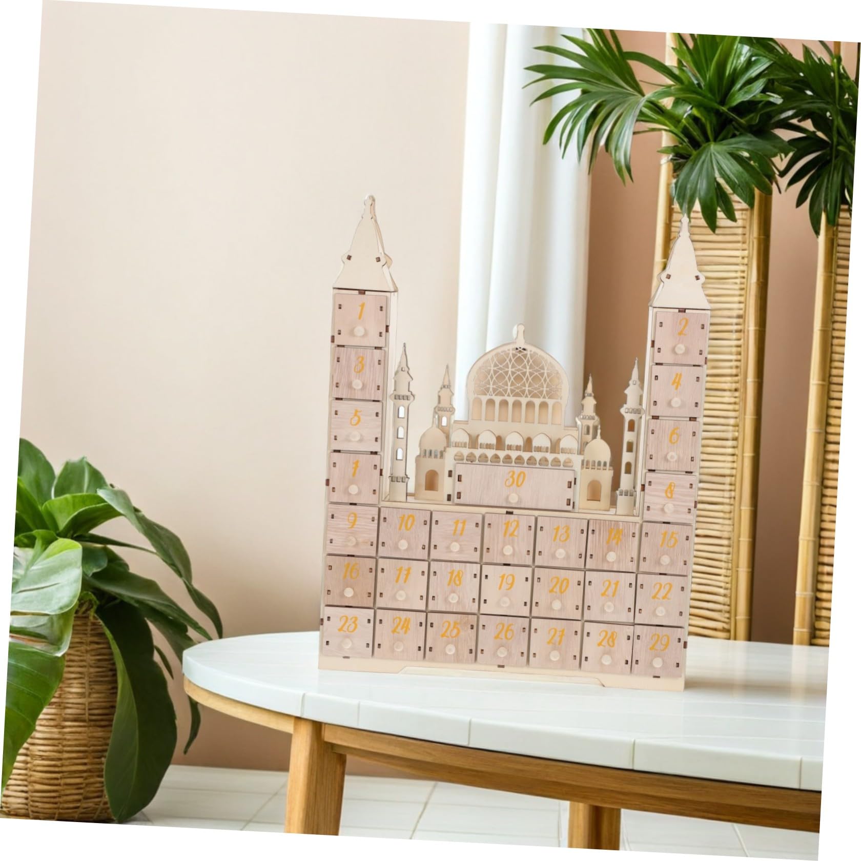 Didiseaon Calendario Design Compatto con in Legno del Ramadan con Conto alla Rovescia di 30 Decorazione per Feste e Casa, per Scrivanie e Scaffali