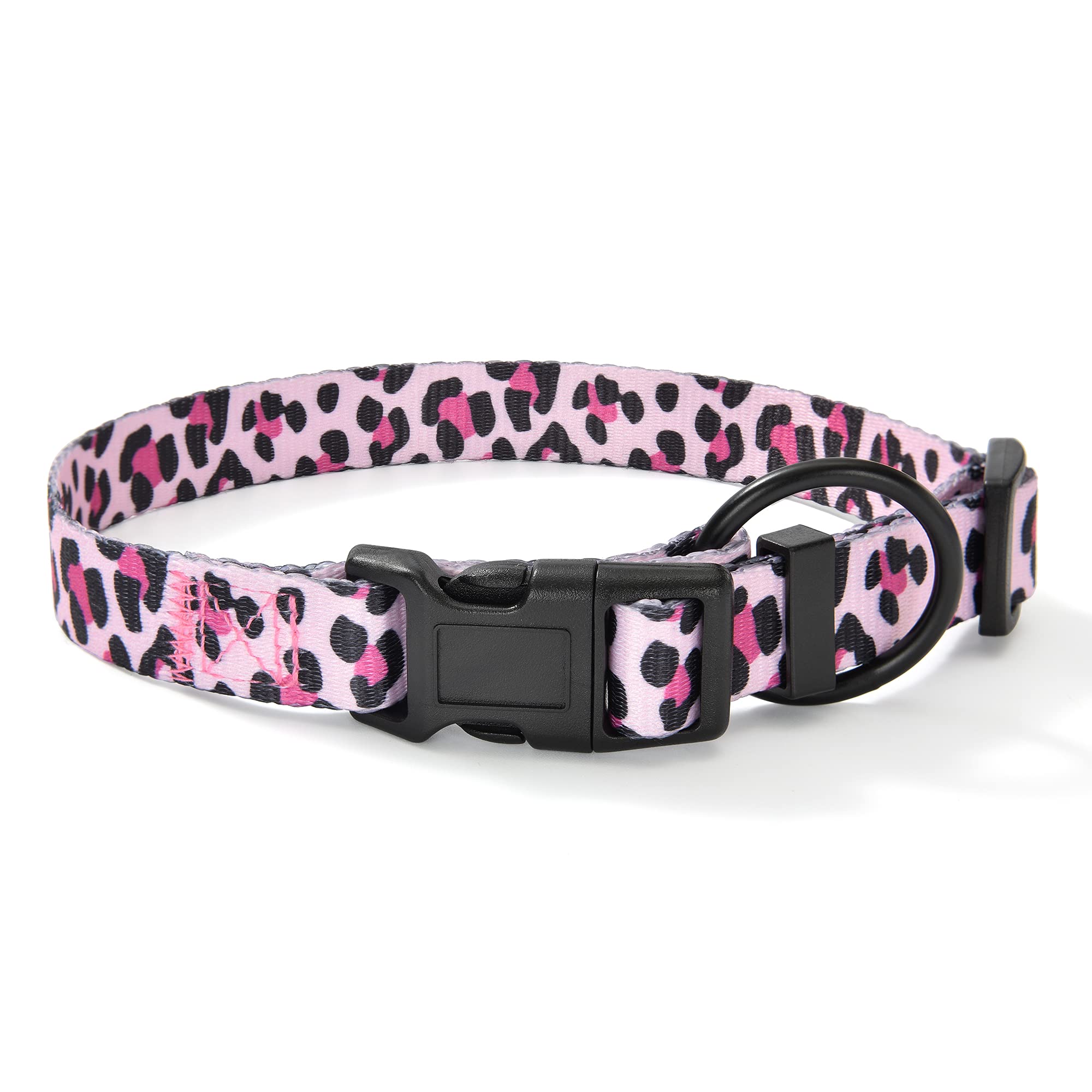 Mile High Life Nylon Puppy Dog Collar Nylon w Cute Patterns Lightweight Girl Boy Collar for Small/Medium/Large Dogs (Pink Leopard, Medium Neck 13"-17"