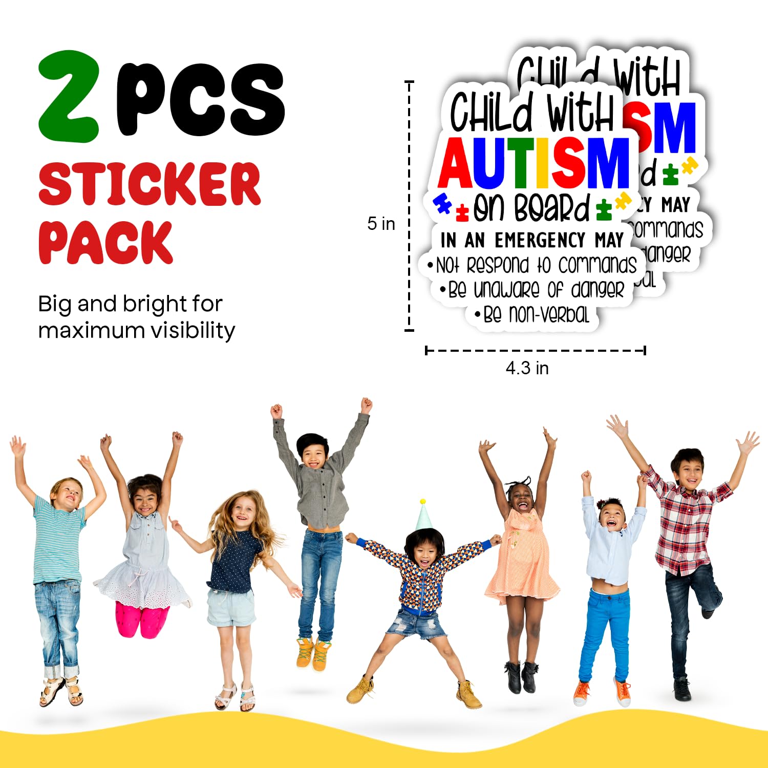 Calcomanía de niño con autismo a bordo - Adhesivo fuerte, resistente al agua, letrero infantil autista para automóviles. Tamaño 5 x 4.5 pulgadas para coches y otros vehículos que