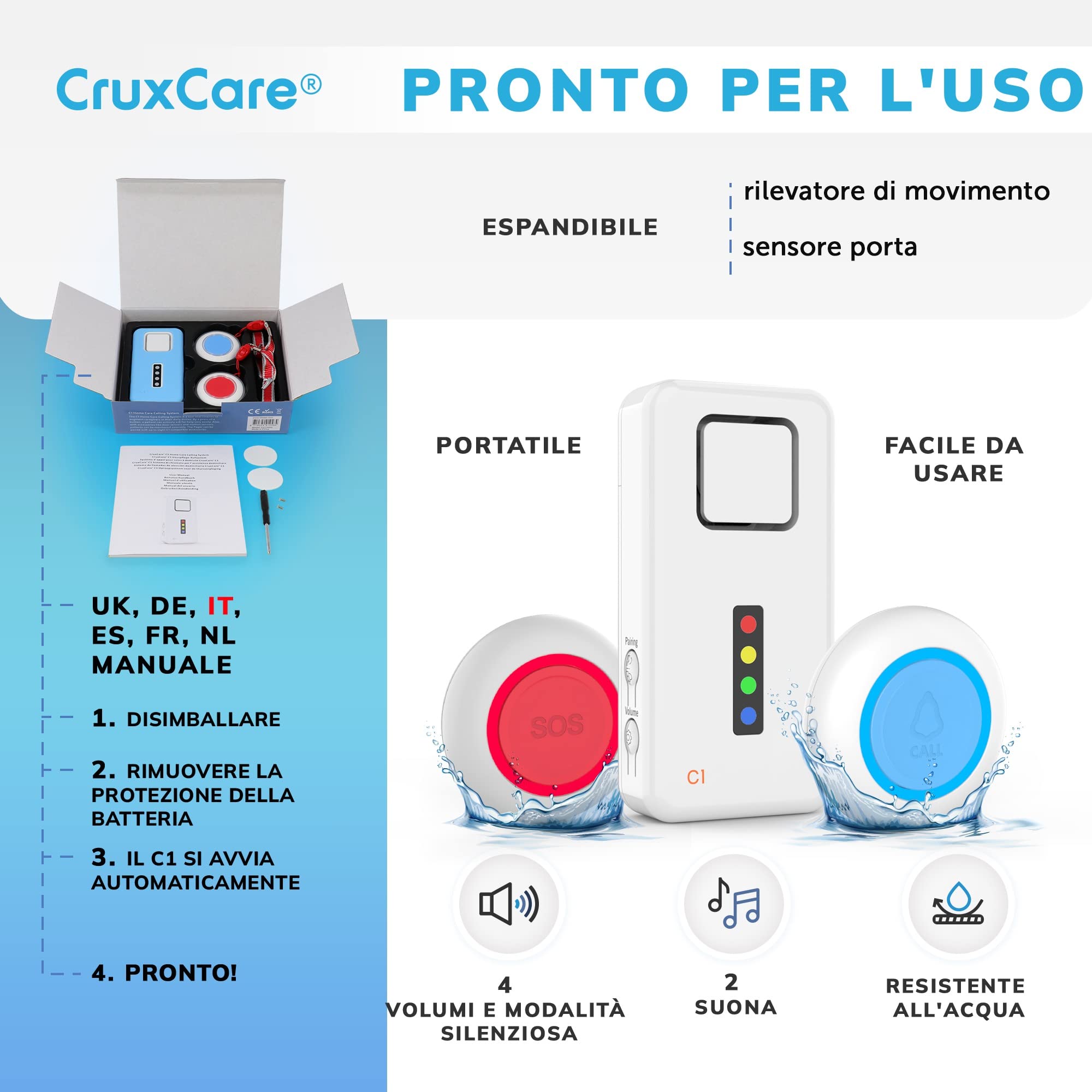 C1 Sistema di Chiamata Espandibile per Assistenza Familiare - Adattabile alle tue Esigenze - Facile da Usare