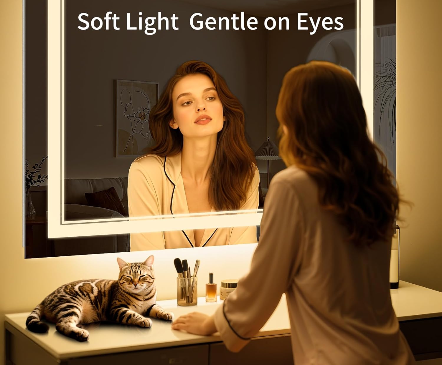 32"x24" LED Bathroom Mirror with Anti-Fog, Stepless Dimmable Lights, 3 Color Modes, Shatter-Proof Tempered Glass,Waterproof Design