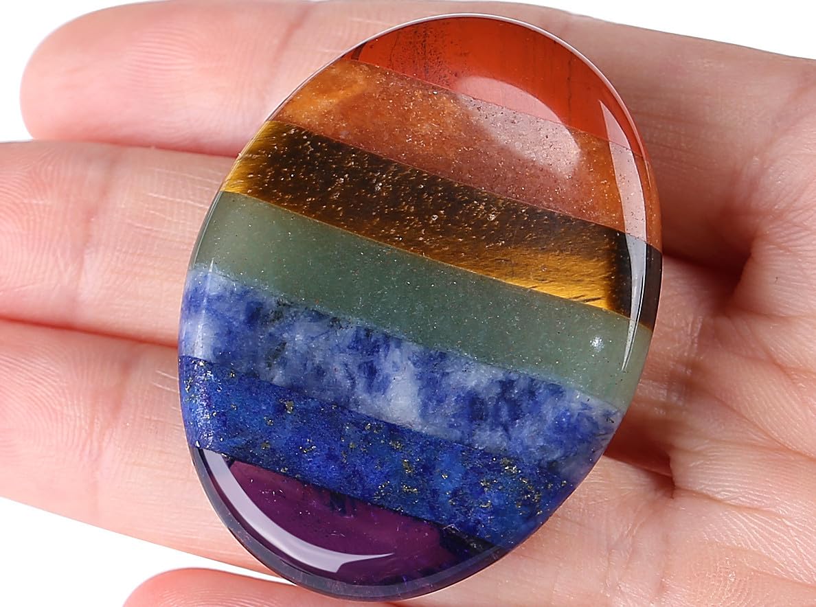 QINJIEJIE Thumb Worry Stone for Anxiety 7 Chakra Crystals Healing Stones Meditation Accessories Oval Palm Chakra Worry Stones Anxiety Depression Relief Items for Adults