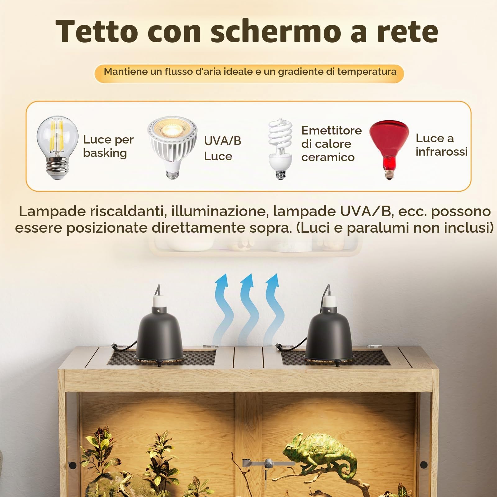 Grande Terrario Terrarium, 100x50.8x52.3 cm Scatola per Rettili in Legno con Vetro Panoramico a 360°, Ventilazione e Chiusura di Sicurezza, per Serpenti Tartarughe d'acqua e Lucertole