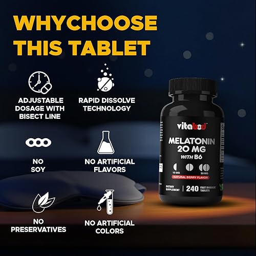 Miniatura 4 de Melatonina 20 mg 240 tabletas de disolución rápida Sin drogas Sabor natural a bayas Vegetariano, sin OMG, sin gluten, 240 unidades (paquete de 3)