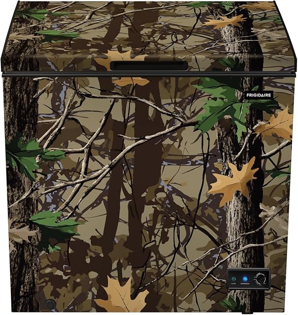 Frigidaire Chest Deep Freezer, 7 Cu. Ft. Capacity, CAMO Design-Adjustable Thermostat-Removable Vinyl Coated Wire Basket-Easy Defrost Drain- Garage Ready