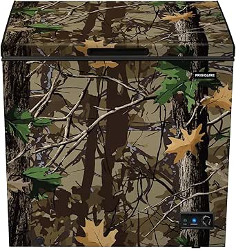 Frigidaire Chest Deep Freezer, 7 Cu. Ft. Capacity, CAMO Design-Adjustable Thermostat-Removable Vinyl Coated Wire Basket-Easy Defrost Drain- Garage Ready