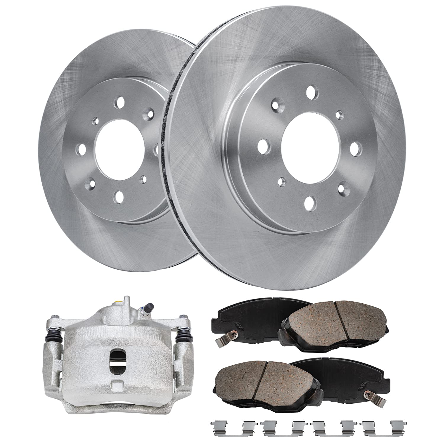 Detroit Axle - 5pc Front Disc Rotors Brake Pads Left Caliper Replacement