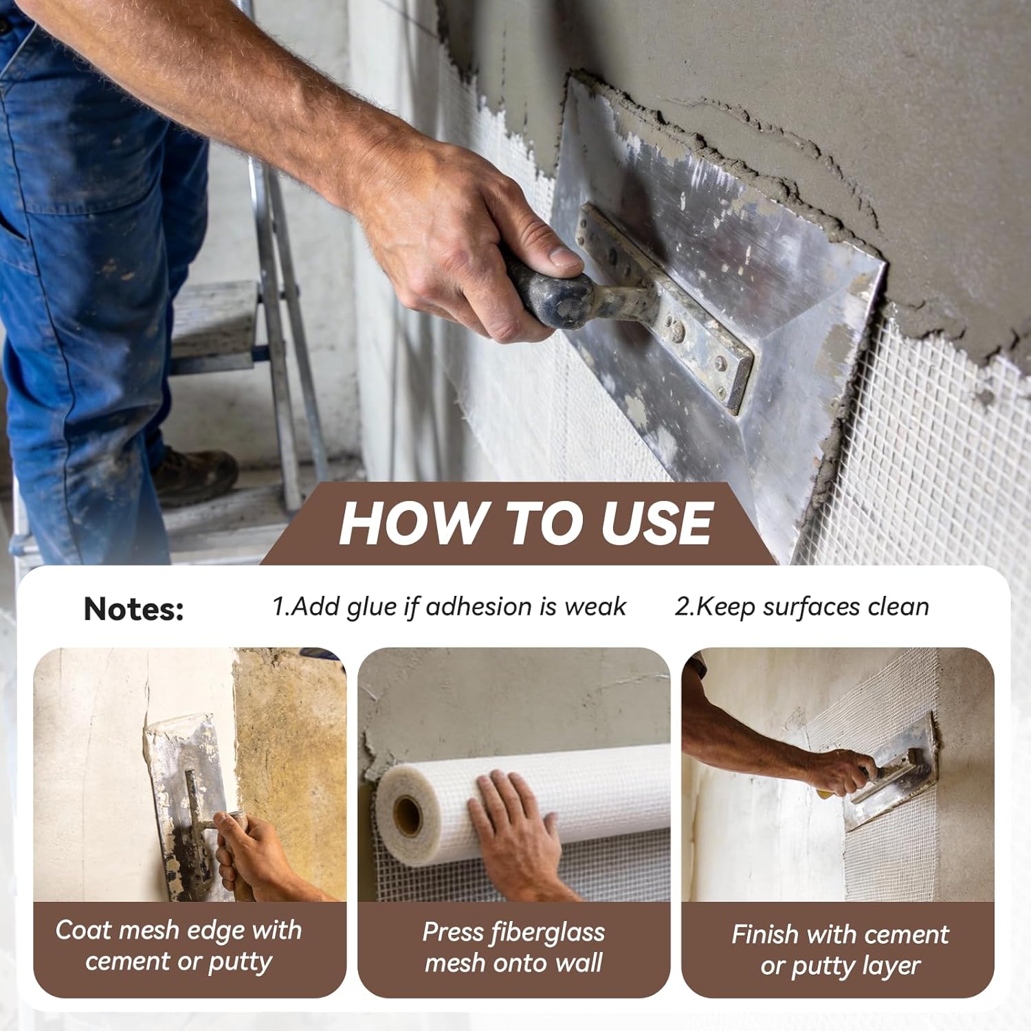 3.3x328ft Fiberglass Mesh Roll, 160g/m² White Stucco Mesh for Concrete. Enhanced Strength & Stability for wall Crack Repair, Interior/Exterior Construction, and Ceilings Seam Reinforcement.