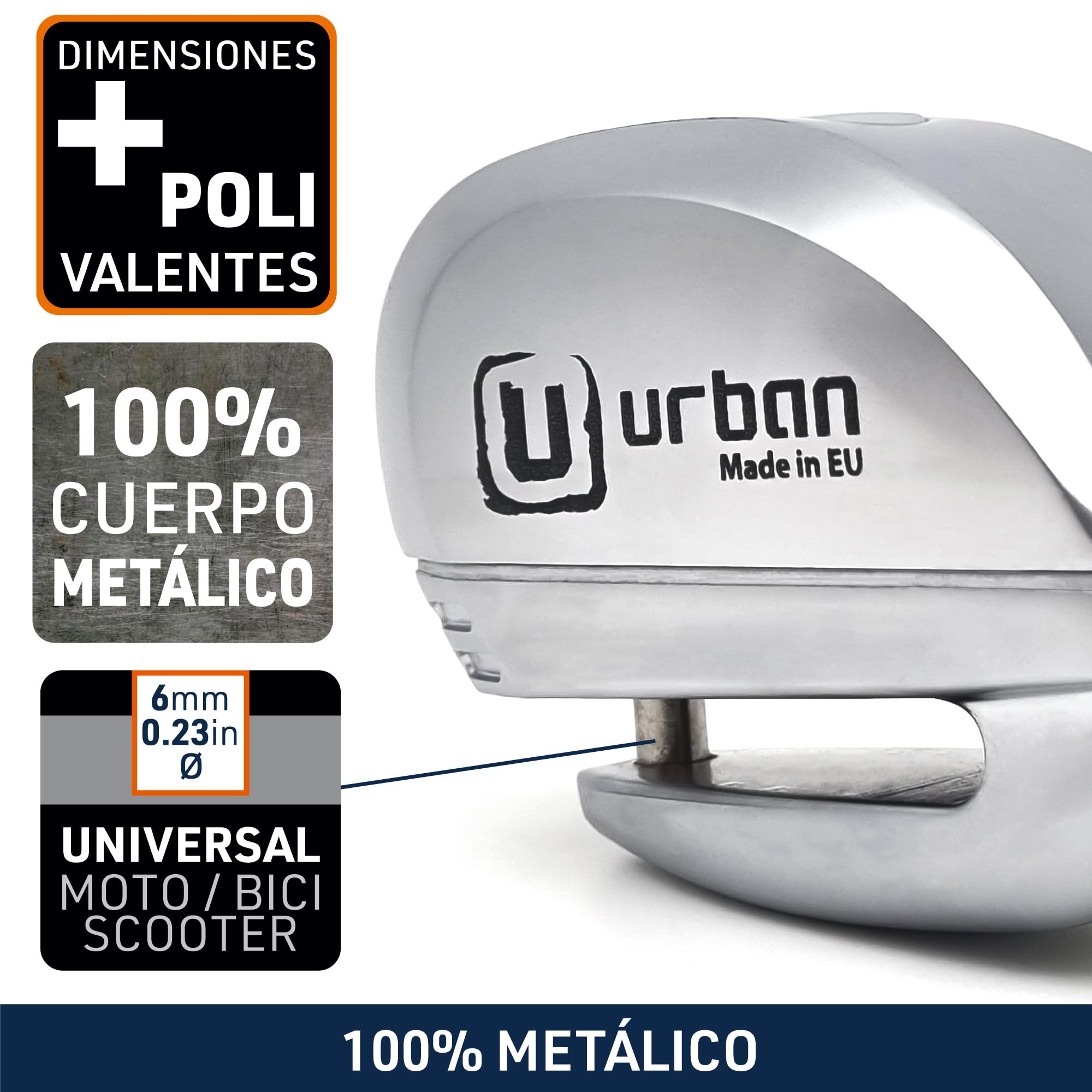 urban UR22 Candado Moto Disco Alarma 120db ON/Off, Warning Avisador, Módulo Remplazable Impermeable, Pila Litio, Universal Motos Scooters Bicicletas Patinetes, Antirrobo Pinza Disco Freno