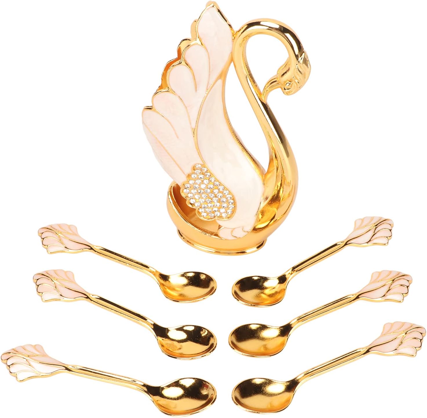 Coffee Dessert Dinner Spoon Set, Swan Base Holder with Forks Spoons for Cake Salad Cocktail Dessert for Brithday Gift (Spoons)