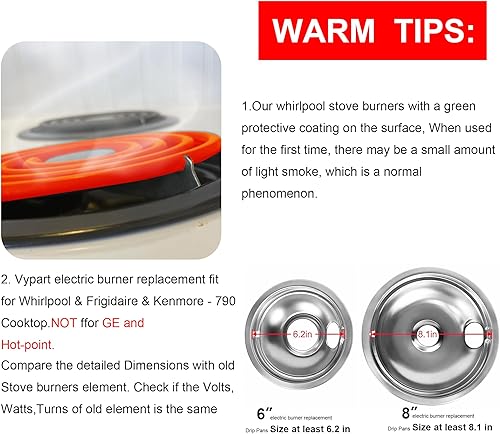 Miniatura 5 de Elemento de estufa de repuesto para quemador eléctrico Aman.a Whirlpool Ke.nmore, MP22YA, incluye 2 piezas MP21YA de 8 pulgadas y 2 piezas MP15YA de