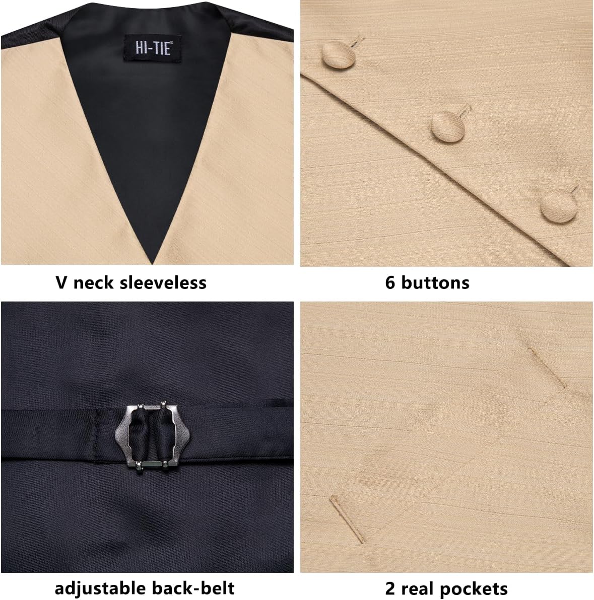 Hi-Tie Silk Mens Suit Vest Tie and Bowtie Lapel Pin Gold Tie Clip Paisley Floral Waistcoat 8PCS Set Tuxedo Wedding Party