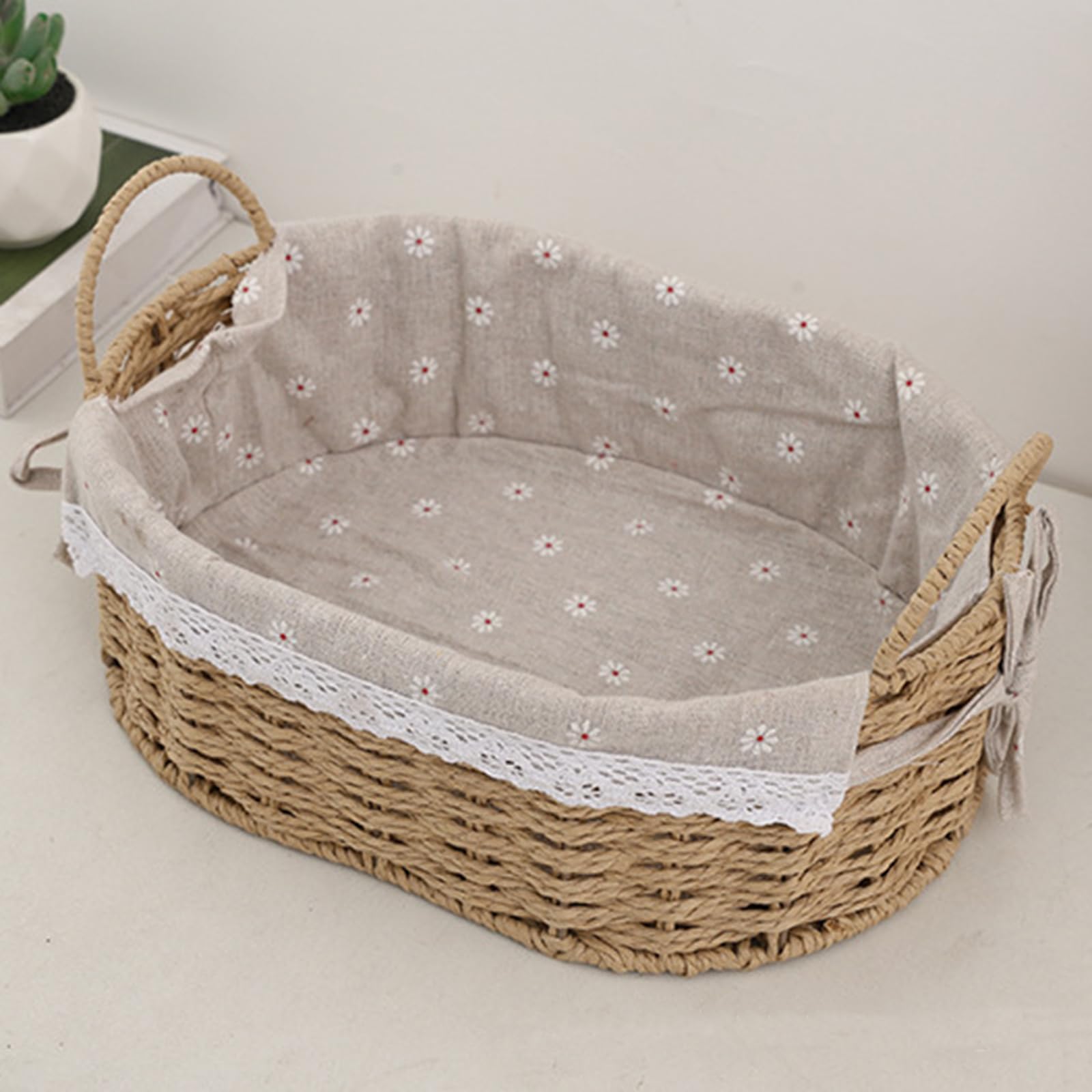 2 Szt. KoszykóW Do Przechowywania Z Splotu Na Biurko Z Uchwytem - Koszyk Z Trawy I Rattanu Na Drobiazgi Do Przedpokoju,Khaki,（25 * 18 * 14、30 * 21 * 14）cm