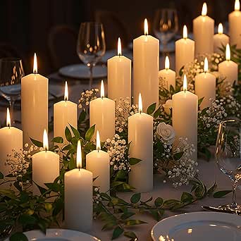 18 Pcs Ivory Pillar Candles Bulk Set, 2x3, 2x6, 2x8 Inch - Dripless Unscented Smokeless Hurricane Candles for Weddings & Events