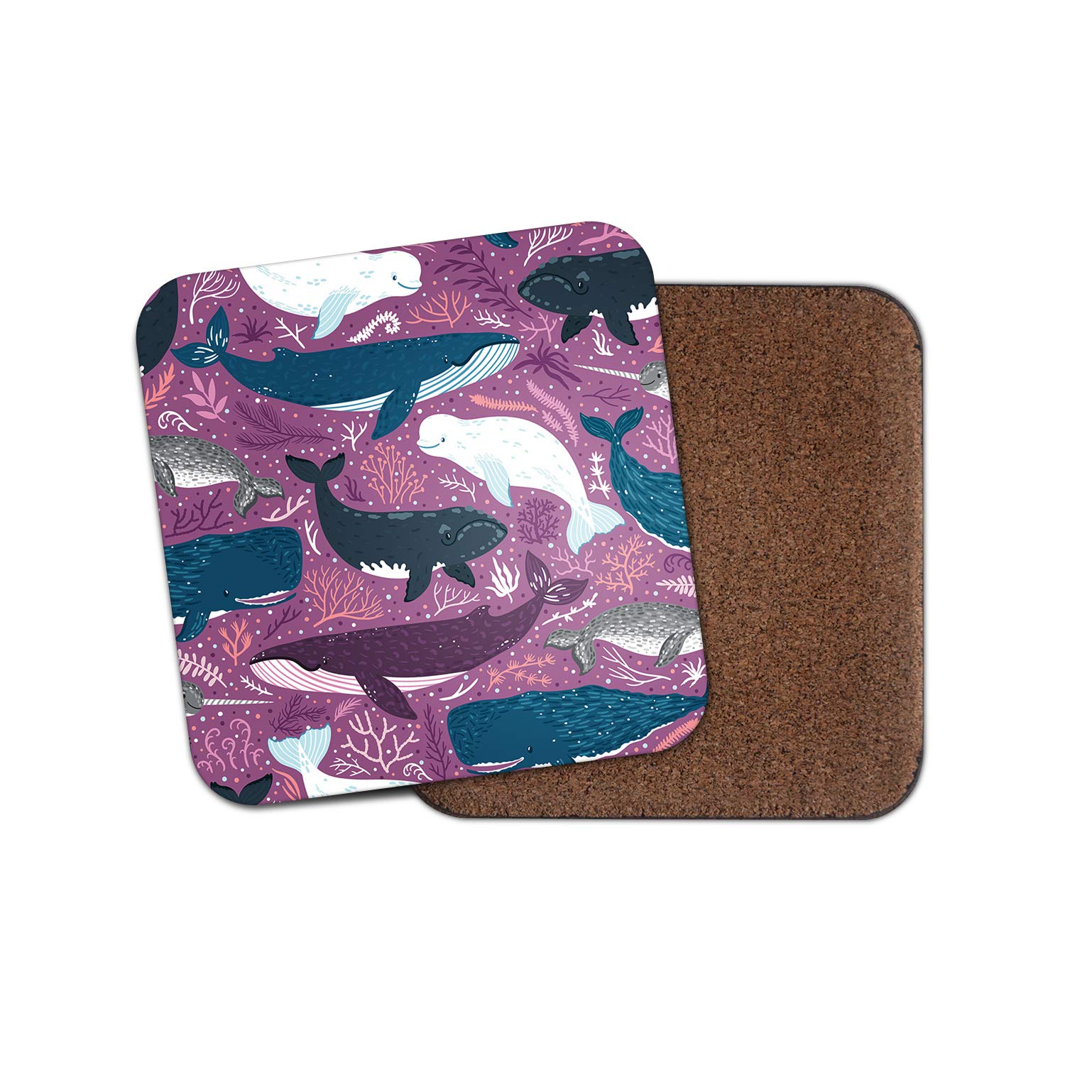 Destinationvinyl Girls Multicolor 1 X Pretty Whales Coaster - Whale Purple Ocean Sea Marine Fun #15440