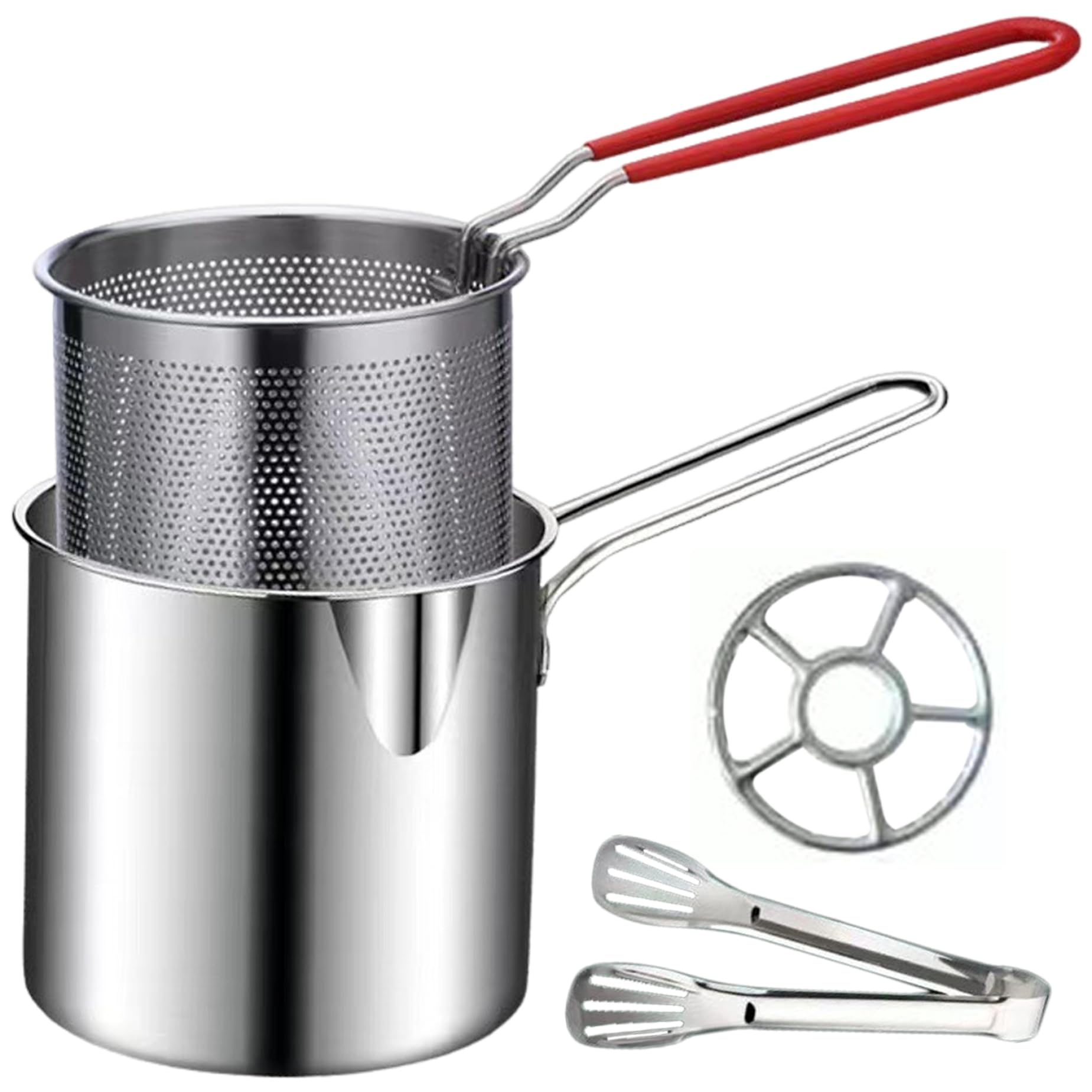 Wxyestna 4PCS Frying Pot Set Anti-Scalding Stainless Steel Chicken Fryer Set with Frying Pan Basket Clip & Stove Rack for Home