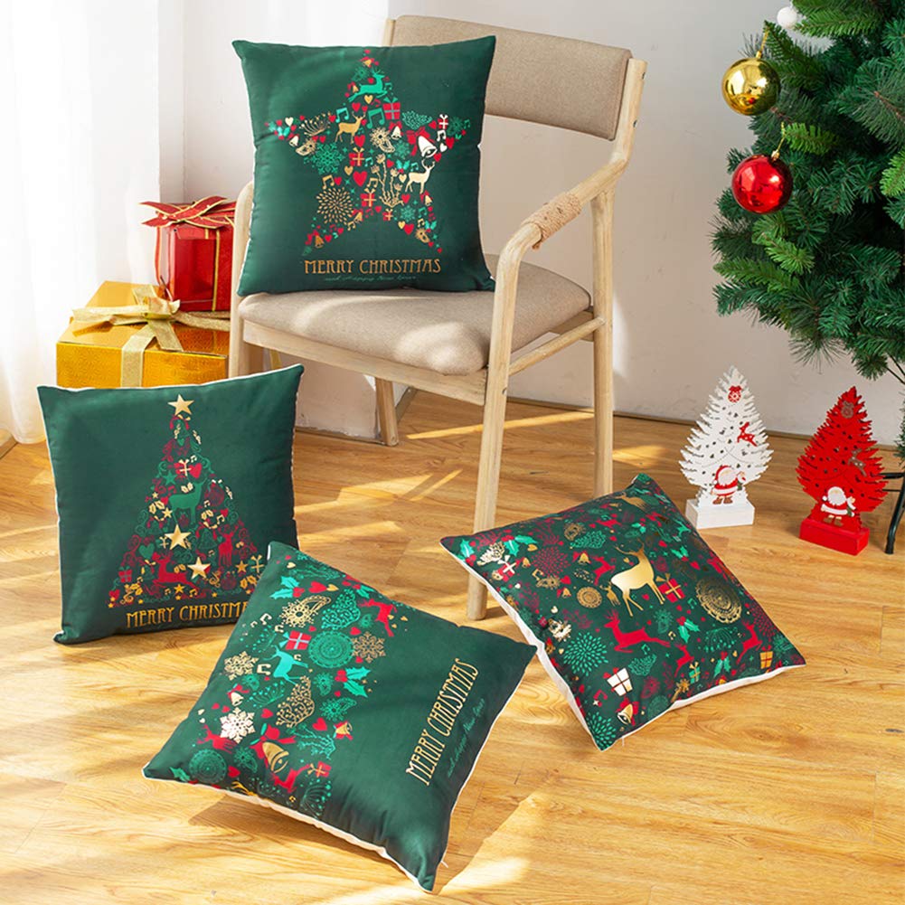 Federa per Divano Natalizie, Set Fodere Cuscini 45X45 Set 4 Schneemann Hund Hirsch Decorazioni Natalizie Camera da Letto(Bianco