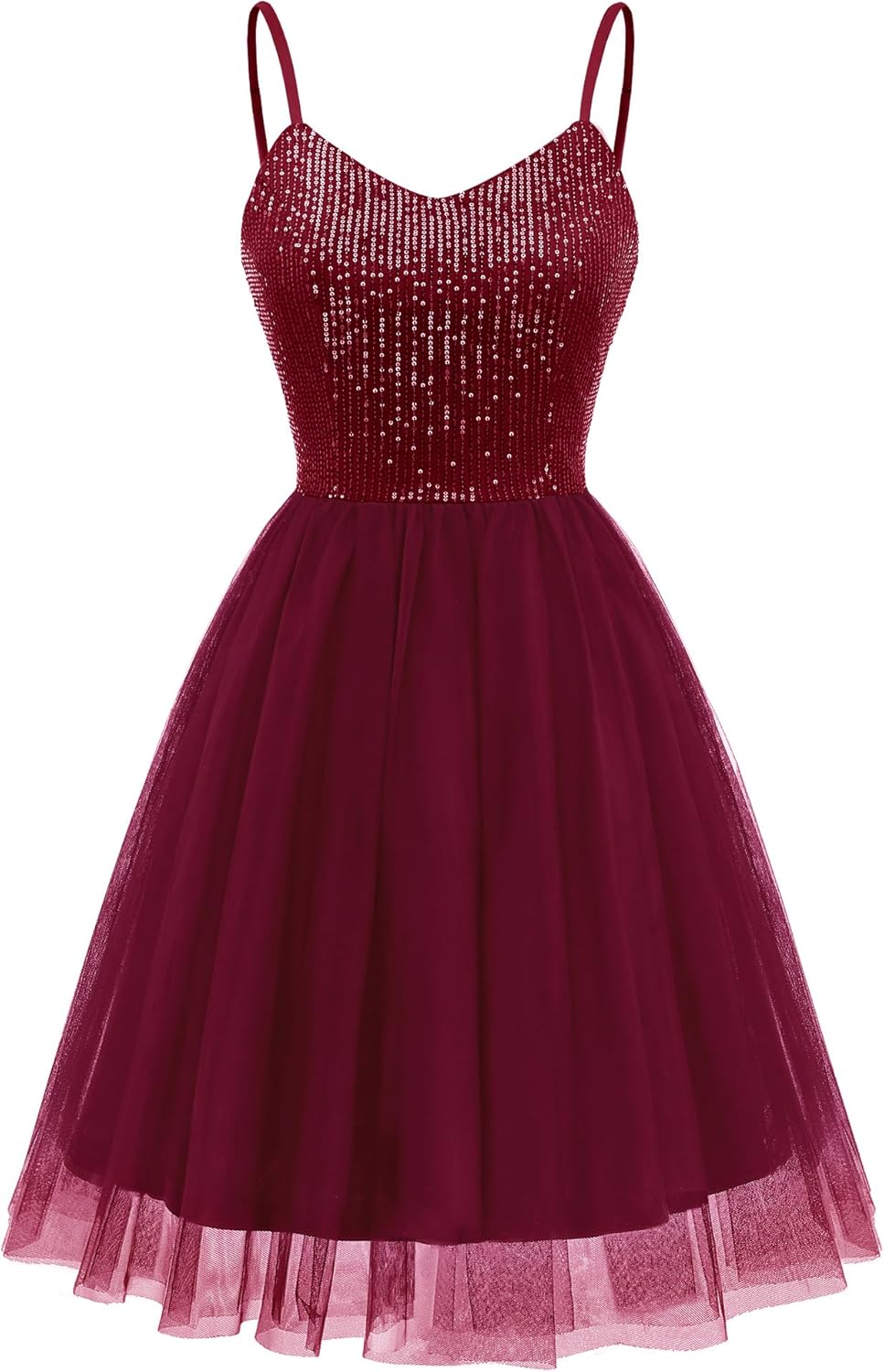 Dressystar 2026 Women's Tiered Sparkly Sequin Glitter Formal Prom Dress Mini Spaghetti Strap Tulle Cocktail Party Dresses