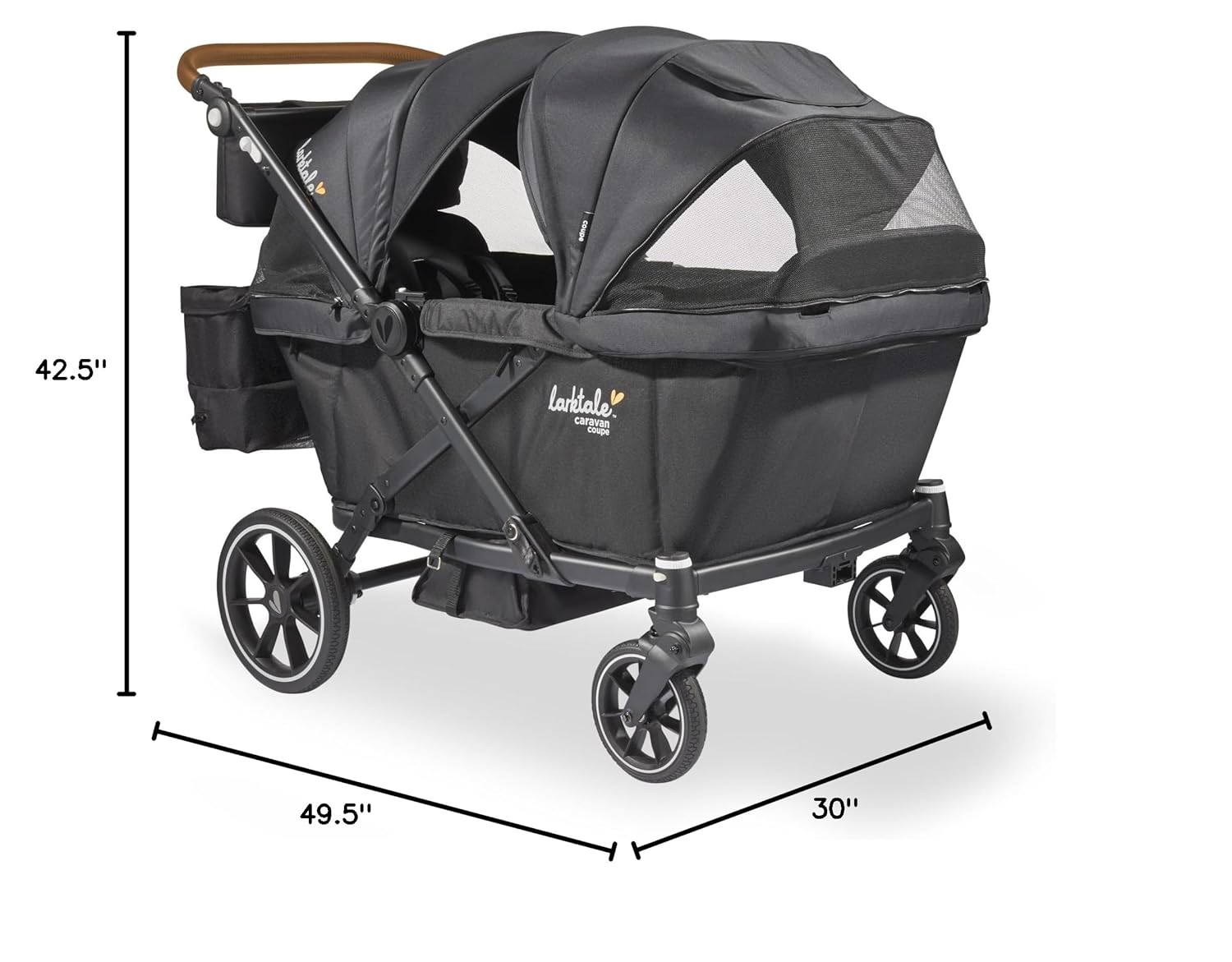 Larktale Caravan Coupe Quad, Byron Black - Compact Stroller Wagon for Kids & Babies - Seats up to Four Passengers with 215 lbs. Total Weight Capacity - Dual Sun Canopies - 2024 Version