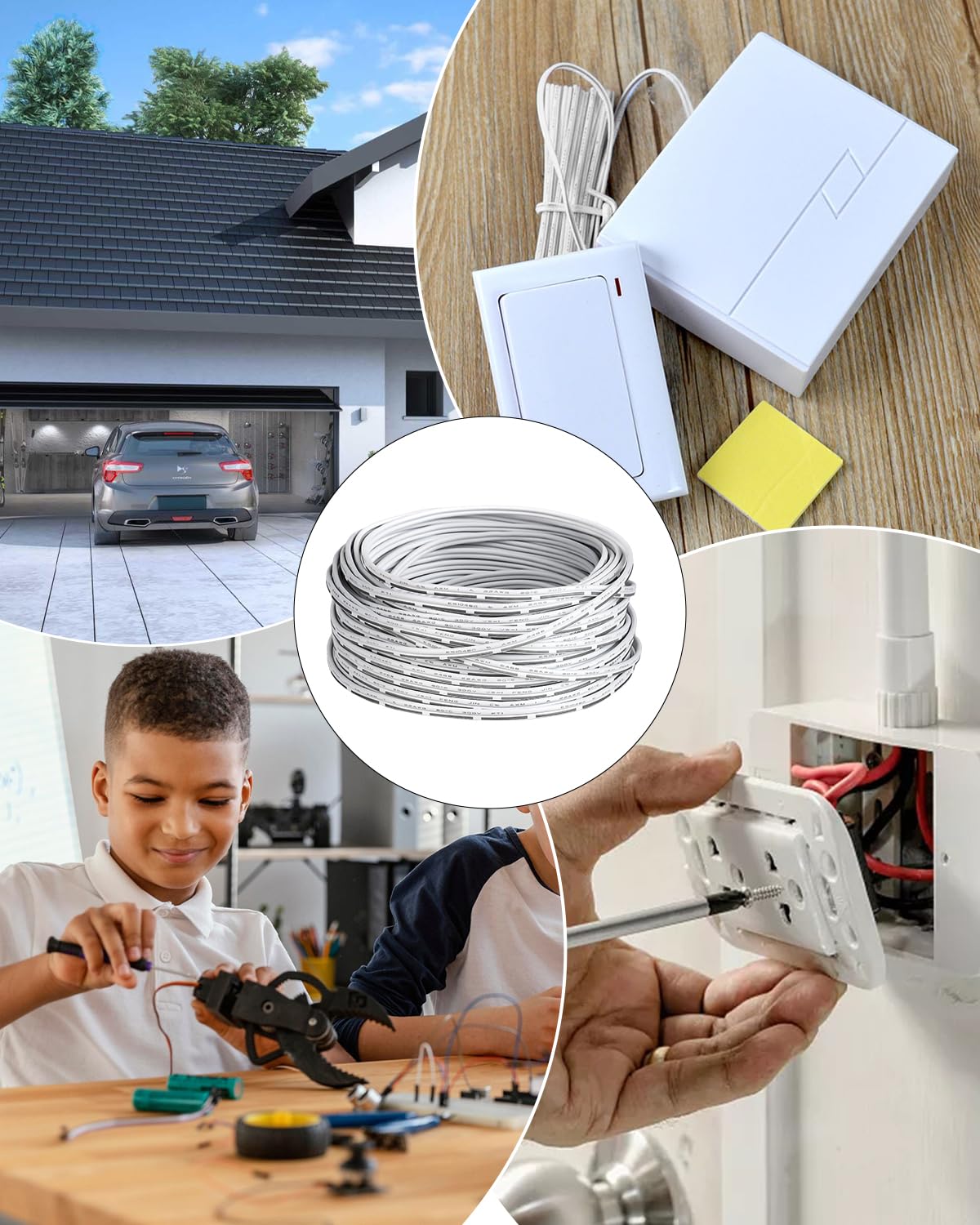 24 Gauge Universal Garage Door Wire 150FT, UL 2468 24 AWG 2 Conductor Garage Door Sensors 24/2 Tinned Copper Wires for Doorbell, Control Station, Extension Cable, 300V